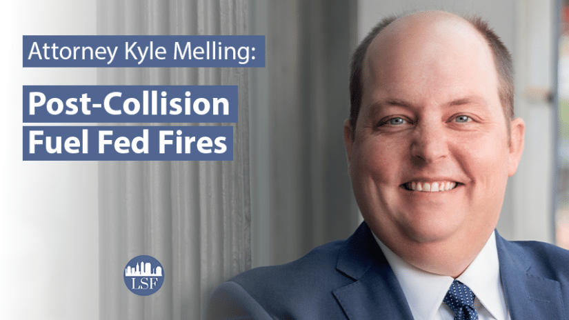 Photo of Kyle Melling with text overlay: Post-Collision Fuel Fed and Battery Fed Fires in Electric Vehicles